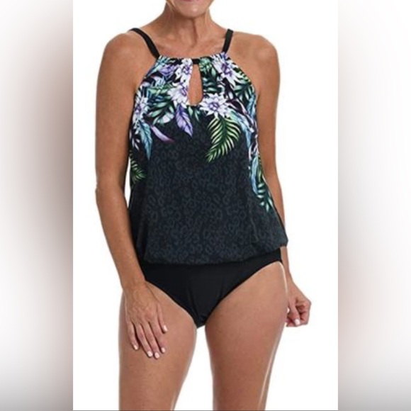 Maxine of Hollywood Other - Maxine of Hollywood High-Neck Keyhole Blouson Fiji Floral One Piece size 14